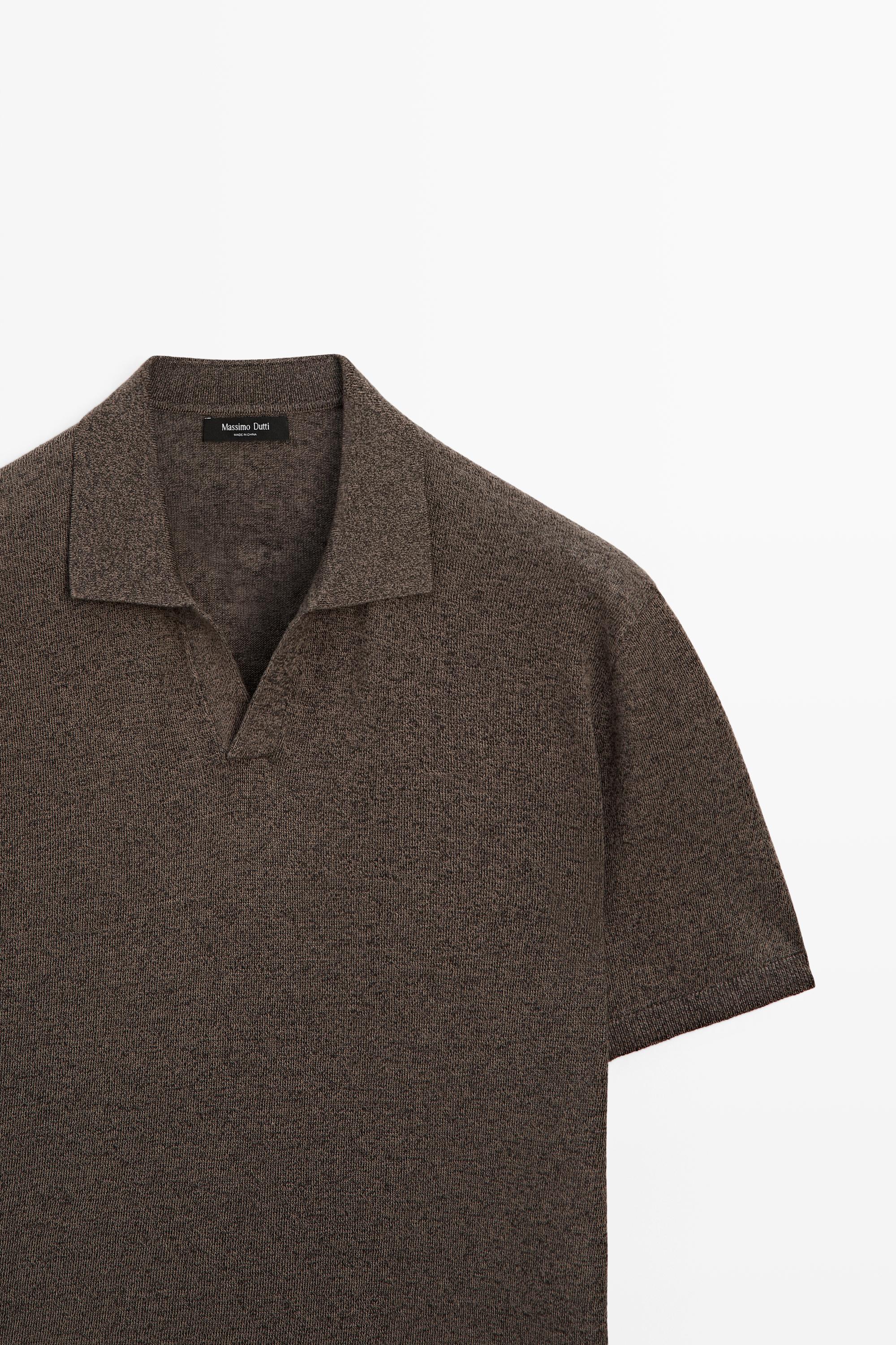 Linen blend V-neck polo shirt